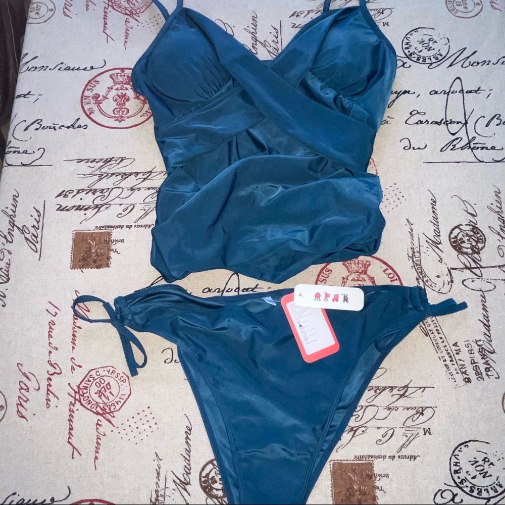 NWT Patpat teal blue maternity tankini size XL E12